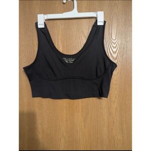 Yogalicious Lux Womens XL Black V-Neck Longline Sports Bra Yoga Activewear Top